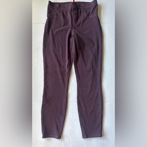 Spanx Jean-ish Ankle Leggings Sz Large Maroon Pull-On Slimming Pants - Picture 2 of 10